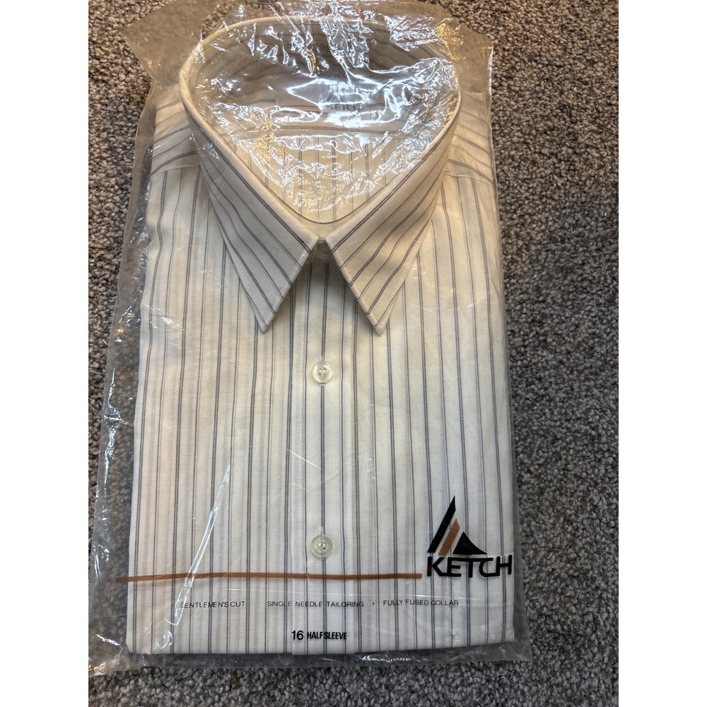 Ketch Mens 16‎ Half Sleeve Dress Shirt White Blue Stripe Gentlemen's Cut